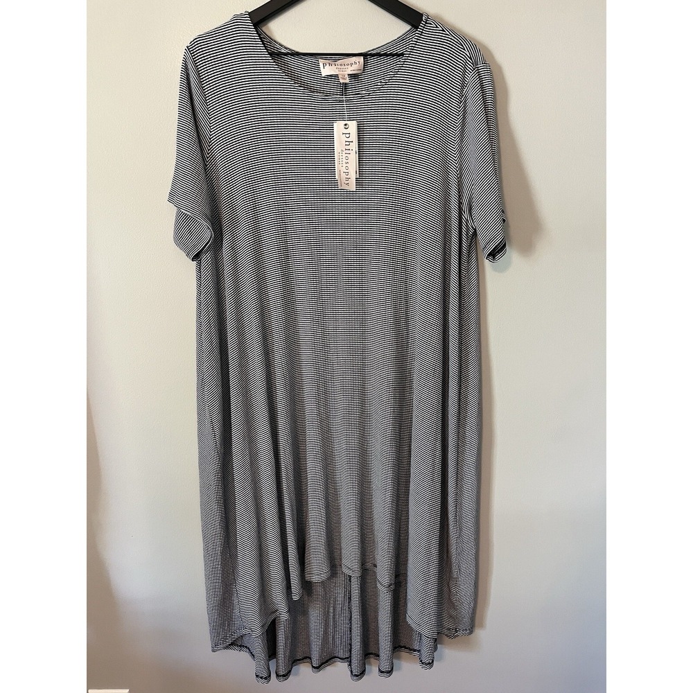 New! Philosophy Women's Size 1X Dress High Low White Black Lagenlook